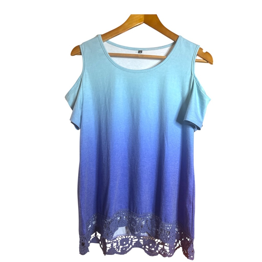 Boutique EUC Blue Ombre Cold Shoulder Top